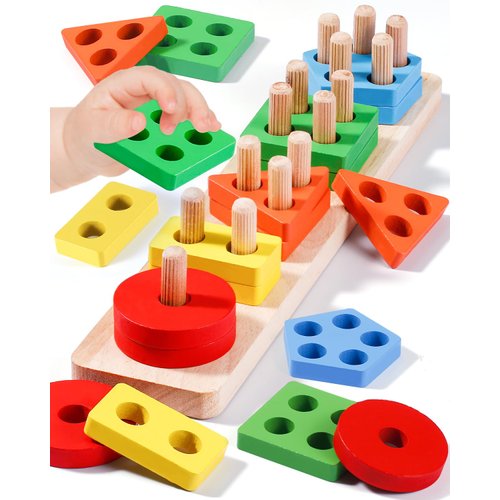 Montessori Toys for 1 2 3 Year Old Boy Girl, Wooden Sensory Toys for Toddlers 1-3, Toys for Ages 2-4, 1 2 Year Old Boy Girl Gifts, Shape Sorter Motor Skills Toddler Learning Activities Puzzles Toys