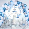 Cheereveal Baptism Party Decorations for Boys Blue, God Bless Party Decorations Blue and Silver Balloon Garland Kit with Backdrop Cross Foil Balloon for First Communion Confirmation Party Supplies