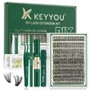 DIY Lash Extension Kit KEYYOU 300Pcs Individual Eyelash Extension Kit 50D 0.07D Curl 9-18MIX Lash Clusters Kit with Lash Glue Remover Applicator Easy to Use for Beginners(Kit-50D-0.07D,9-18MIX)