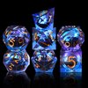 AUSTOR 7 Die DND Dice Set 7 Pieces Blue Flame Dragon Resin Dice Role Playing D and D Dice D20 D12 D10 D8 D6 D4 Sharp Edge Dungeons and Dragons Dice with Case