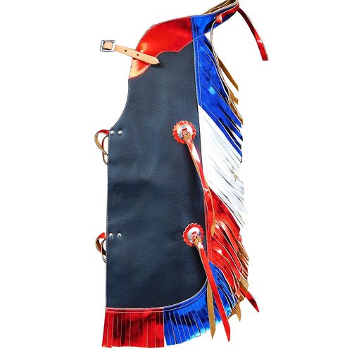 HILASON Pro Rodeo Bull Riding Chaps Us Flag Western Leather Kids Black Base | Bull Riding Chaps | Western Chaps Leather | Western Chaps | Cowboy Chaps for Men | Leather Riding Chaps Women