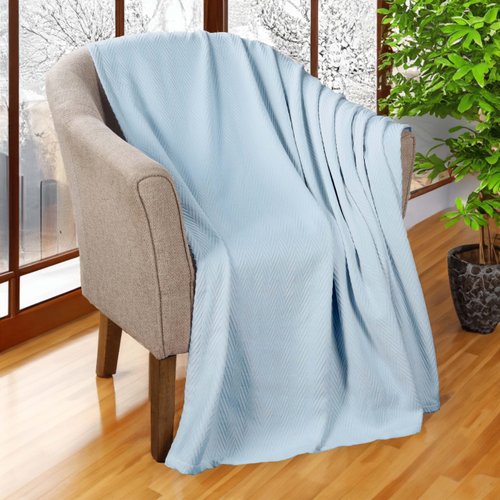 Superior 100% Cotton Blanket Oversized Throw, Woven Blanket for Couch, Bed, Bedding, Farmhouse, Home Essentials, Cute and Cozy Bohemian Blankets, Herringbone Weave, Throw, Light Blue