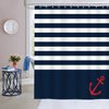 Bonhause Nautical Stripe Shower Curtain Anchor Navy Blue Decorative Bath Curtain 72 x 72 Inch Polyester Fabric Waterproof Bathroom Curtain with 12 Hooks