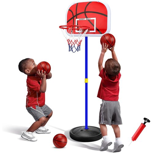 ROXIE Kids Basketball Hoop Adjustable Height 3.5ft-5.5ft Indoor Outdoor Mini Basketball Hoops Goal Ball Games Toys, Medium, Blue