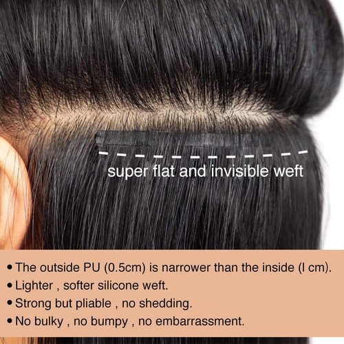 Niawigs Kinky Straight Seamless Clip Ins for Black Women Human Hair Clip In Hair Extensions Real Human Hair PU Invisible Clip On Hair Extensions 7pcs Set 16 Inch 110 Grams