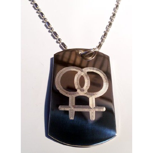 Lesbian Female Female Pride Gay Logo Symbol - Military Dog Tag Luggage Tag Key Chain Metal Chain Necklace