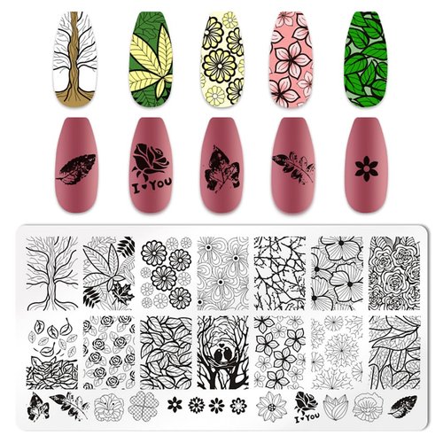 JERCLITY 6pcs Flower Nail Stamping Plate Nail Stamping Kit for Nails Rose Flower Lotus Butterfly Leaf Image Plates Nail Art Design Template Print Nail Stamper Kit for Women