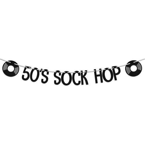 50's Sock Hop Banner, 1950's Theme Birthday Decorations, 50s Retro Rock N Roll, Classic Disco Music Rock Star Baby Shower Party Supplies Black