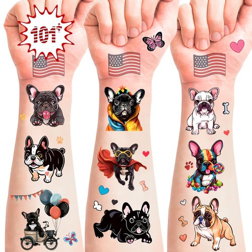 101+ Bulldog Dog Temporary Tattoos – Printable, Waterproof Fake Tattoos for Kids, Girls, Boys, Teens & Adults – Ideal for Birthday Parties, Decorations (A)