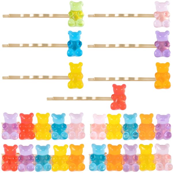 PAGOW 11 Styles Candy Hair Clips Cartoon Gummy Bear Barrettes Colorful Resin Animal Hairpins Handmade Birthday Valentines Christmas Hair Accessories for Girls Women Thin Hair