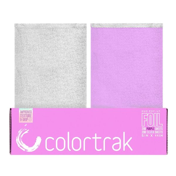Colortrak Professional Dual Dispenser Pop-Up Coloring/Highlighting Foil Sheets, Multi-Dimensional Color or Highlighting Effects, Pre-Cut Sheets, Dual Compartments, Purple/Silver, Box of 400