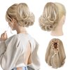 Flufymooz Ponytail Extension, 8 inch Short Claw Ponytail Extension Wavy Curly Jaw Clip in Pony tails Hair Extension Natural Synthetic Hairpiece for Women (Light Blonde with White Blonde Highlight)
