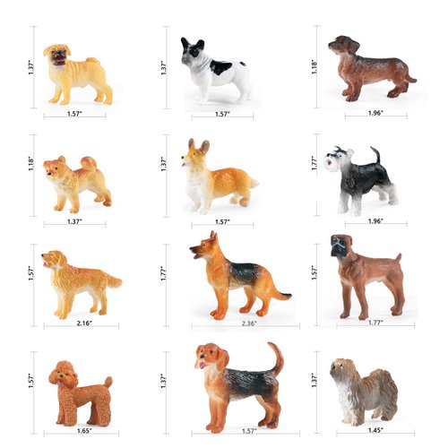 SIENON 12PCS Mini Dog Figurines, Realistic Dog Figures Toy Set, Plastic Puppy Figures, Miniature Dog Animals Toy, Puppy Dog Cake Topper Cupcake Topper, Easter Eggs Birthday for Girls Boys