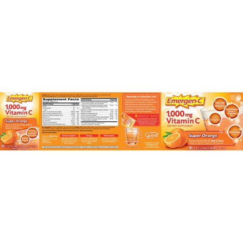 Emergen-C Vitamin C Fizzy Drink Mix Super Orange - 1000 mg - 0.32 Ounce Each, 30 Count (Pack of 1)