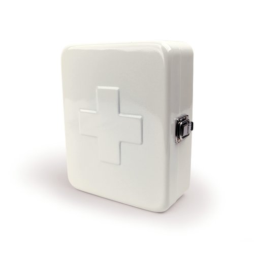 Kikkerland First Aid Kit Box, Multi-Purpose Portable Organizer Case, Alloy Steel, 6"x3"x7.5", White, Suitable for Home, Travel, Office & Camping