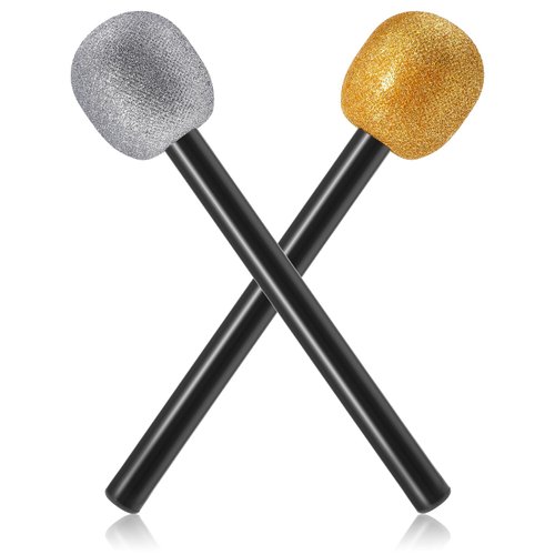 2 Pcs Fake Microphone Glitter Microphone Prop Plastic Pretend Microphone Stage Glittered Toy Microphone for Kids Rock Star Fake Mic for Disco Stage or Costume Prop Birthday Party Favors