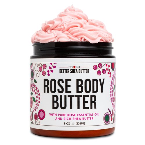 Rose Body Butter for Dry Skin with Whipped Shea Butter and Pure Rose Essential Oil | Ultra Hydrating Rose Lotion for Women | All Natural Moisturizer with No Synthetic Fragrances