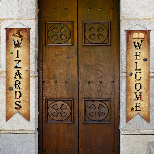 Wizards Porch Signs Magical Wizard Banner Wizards Door Sign Sets Hanging banner Decorations Wizard Party Decoration Door Yard Party Wizard Staff Wizard Party Decorations Door Decors Backdrop