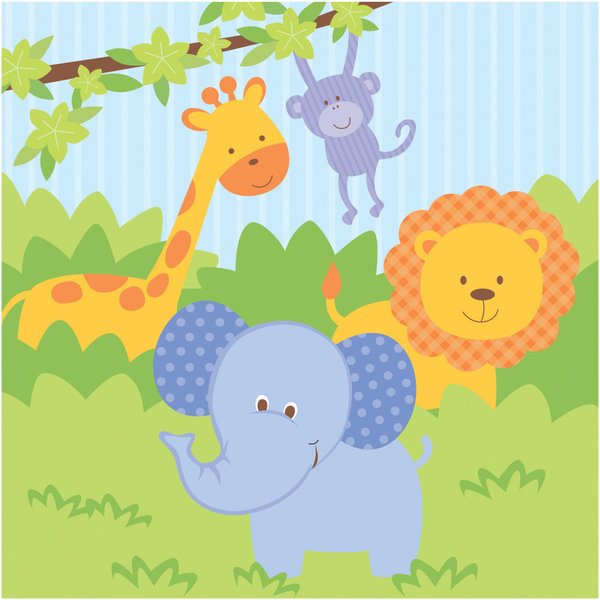 Creative Converting 16 Count Forest Friends Beverage Napkins, Green/Blue/Orange