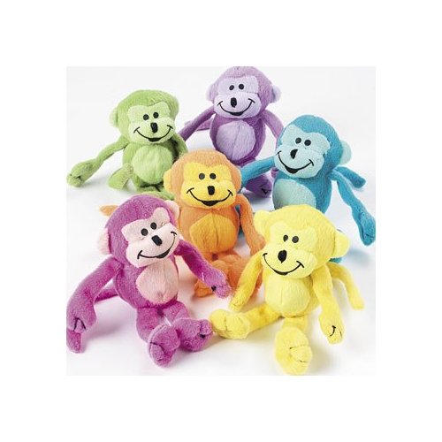 Neon Stuffed Animal Monkeys - Toys and Party Favors - 12 Pieces