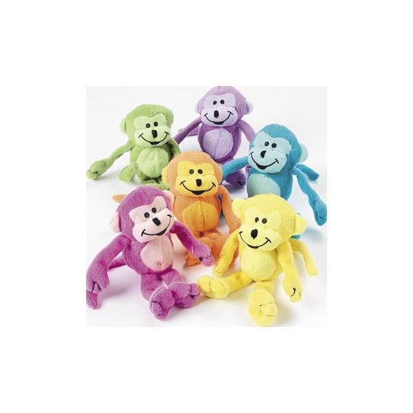 Neon Stuffed Animal Monkeys - Toys and Party Favors - 12 Pieces