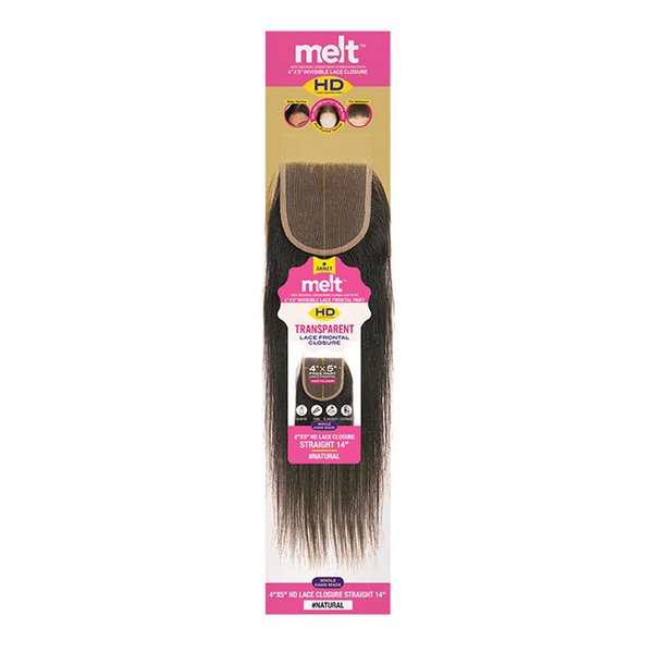 JANET COLLECTION Natural Virgin Remy Human Hair Melt 4X5 HD Lace Closure Straight (10"-14") (12 Inch, NATURAL)