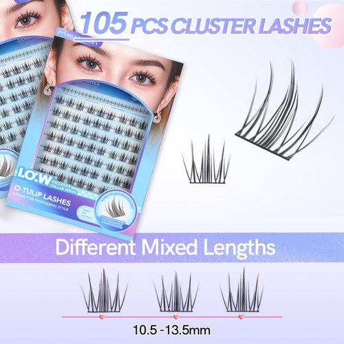 Natural Lash Clusters Wispy Cluster Eyelash Extensions 105Pcs Cluster Lash Extensions 10.5-13.5MM Soft & Thin Band Individual Lashes DIY at Home by MLEN DIARY