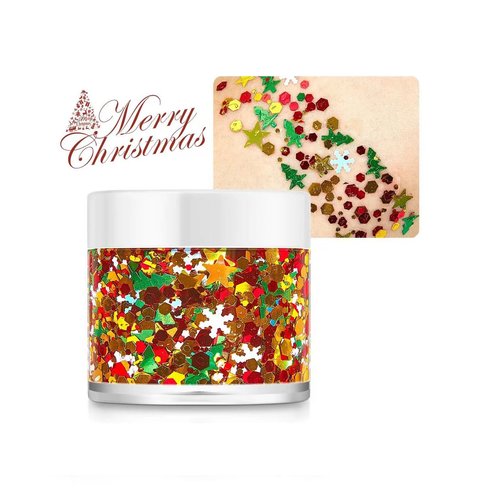 Christmas Body Glitter Gel,Holographic Chunky Iridescent Laser Liquid Star Flower Leaf Sequins for Makeup Face Eyeshadow Hair (Colorful)