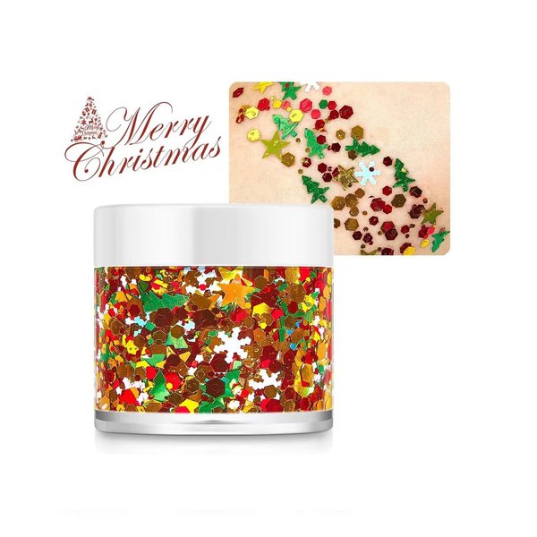 Christmas Body Glitter Gel,Holographic Chunky Iridescent Laser Liquid Star Flower Leaf Sequins for Makeup Face Eyeshadow Hair (Colorful)
