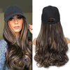 Hat Wig Baseball Cap With Long Wavy Ends Straight Hair Extensions Attached Heat Resistant Synthetic Fiber Hairpiece Replacement Wigs in Hat for Woman Girls Mix brown color(Mlight brown, 18inch)