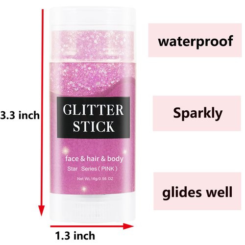 MEICOLY Pink Body Glitter Stick,Waterproof Mermaid Face Glitter Gel,Chunky Glitter for Face/Body/Hair/Eyes/Lip,Holographic Sequins Paint,Sparkling Face Glitter Makeup Body Glitter for Women