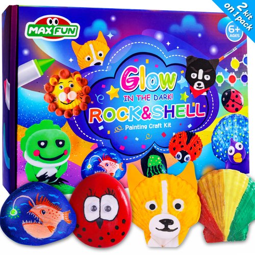 Sea Shell & Rock Painting Kit, 86Pcs 2 ON 1 Glow in The Dark DIY Halloween Arts & Crafts Gifts for Kids Ages 4-12, Craft Activities Kits Creative Art Paint Toys for Boys Girls Birthday Party Gifts