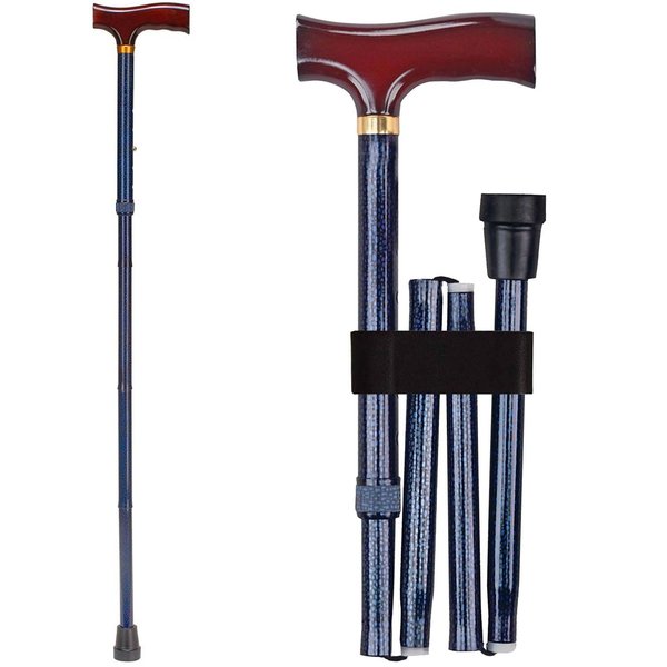 DMI Designer Folding Cane, Walking Cane, Foldable Cane for Men and Women, FSA and HSA Eligible, Canes for Seniors, Adjustable Cane, Ergonomic Wood Handle Cane, Supports up to 250 Pounds, Blue Ice