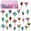 KOPHINYE Valentine Day Gifts for Kids Classroom, 24 Pack Valentines Flower Building Blocks Toys with Cards, Valentine Exchange Gifts School Party Favors for Kids, Boys and Girls