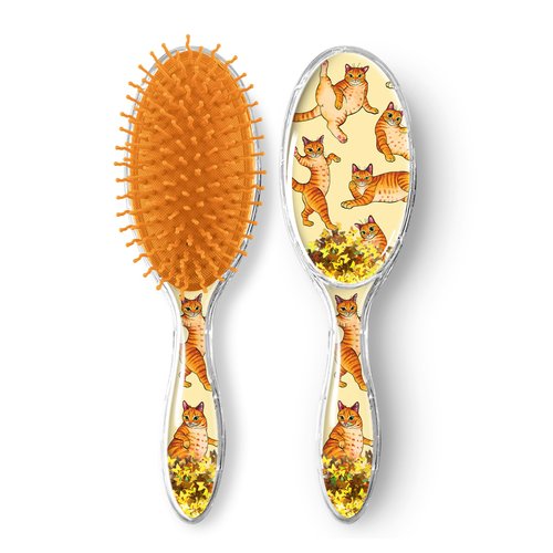 WIRESTER Oval Glitter Hair Brush For All Hair Types, Comb Hair Brush for Girls Women, Detangle Hairbrush Suitable for Wet and Dry Hair - Orange Tabby Cat Funny Playful Postures