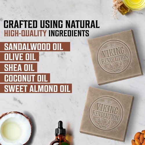 Viking Revolution Sandalwood Natural Soap for Men - Mens Soap Bar with Essential Oils Cold Pressed Bar Soap for Men - Nourishing Mens Bar Soap with Coconut Oil, Shea Oil, Almond Oil (2 Pack)