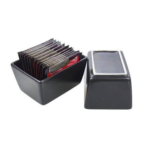 Sizikato 2pcs Matte Black Porcelain Sugar Packet Holder Tea Bag Bowl, 5 Oz