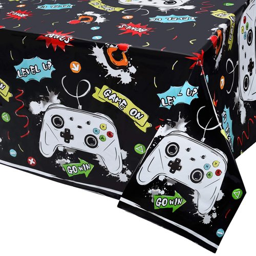 WERNNSAI Watercolor Video Game Party Tablecloth - 2 Pack 54'' x 108'' Video Game Party Supplies for Boys Birthday Party Decoration Disposable Plastic Table Cover for Kids Player Geek Game Themed Party