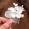 Foyte Pearl Flower Hair Comb Wedding Crystal Hair Comb Silver Hair Accessories for Women and Brides