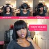 Short Black Human Hair Bob Wigs With Bangs 10 Inch Light Yaki Straight Realistic Scalp Glueless Non Lace Front Wig For Women Blunt Cut Bob Wigs 180% Density (NATURAL BLACK, 8INCH)