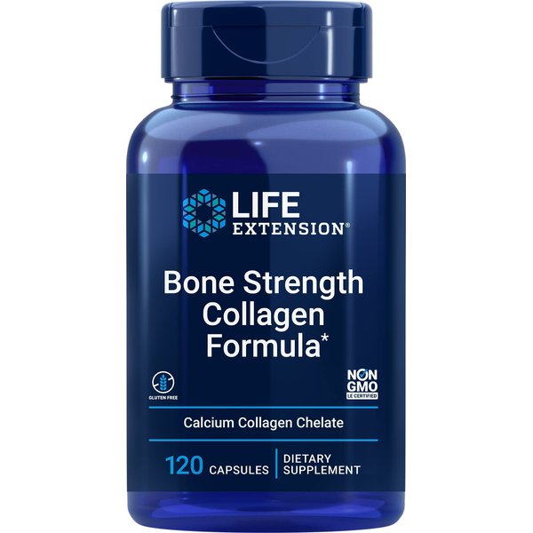 Life Extension Bone Strength Collagen Formula, Calcium Collagen chelate, Calcium fructoborate, Vitamin D3, Magnesium Citrate, Silicon, Dried Plum Extract, Boron, Gluten-Free, Non-GMO, 120 Capsules