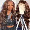 Body Wave Lace Front Wigs Human Hair 13x4 Transparent Chocolate Brown Colored Wigs Human Hair Pre Plucked with Baby Hair 180% Density Body Wave Frontal Wigs Human Hair for Black Women 20 Inch