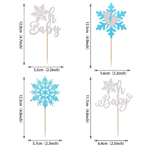 24 Pack Snowflake Cupcake Toppers Glitter Winter Oh Baby Cupcake Picks Winter Frozen Cake Decorations Snowflake Christmas Baby Shower Kids Birthday Party Supplies Light Blue