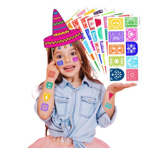Generic Picado Temporary Tattoos Mexican Fiesta Cinco de Mayo Dia De Los Muertos Tattoos for Kids Decor Day of the Dead Party Decorations Supplies Favors, Red