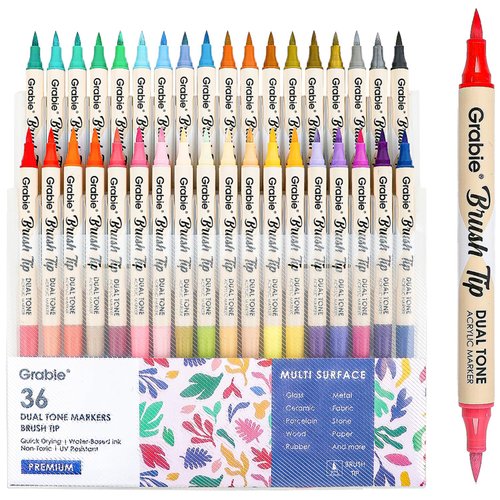 Grabie 72 Colors Paint Markers, Paint Pens, Acrylic Paint, Acrylic Paint Pens with 36 Dual-Color Brush Tips, Double Tipped Acrylic Paint Markers for Rocks, Acrylic Markers for Art Supplies