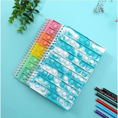 Fidget Notebook, Pop It Fidget Toy, Push Pop Spiral Notebook, Silicone Bubbles Sensory Toy Stress Reliever, Anxiety Relief Pop Journal, School/ Office Notebook (Light Blue)