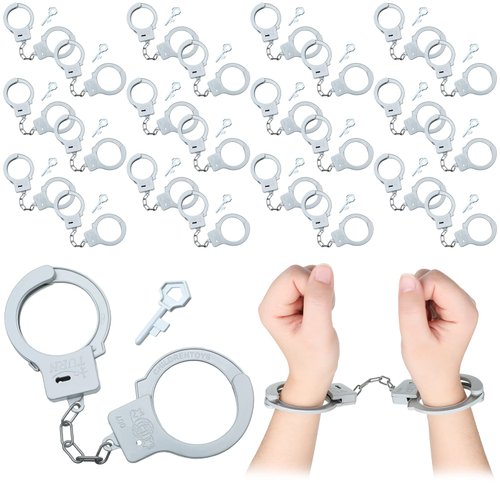 Junkin Plastic Handcuffs Toy with Safety Release Keys Hand Cuffs Fun Party Favor Gift, Stage Costume Prop Toy Halloween Police Accessories(50 Sets)