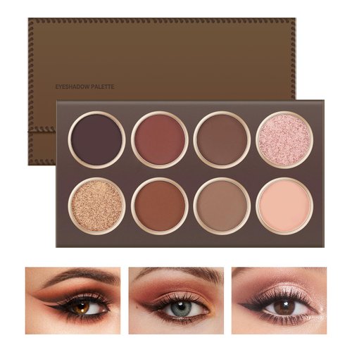 AFGHOUZ 8 Colors Nude Eyeshadow Palette, Neutral Brown Eye Shadow Palette, Highly Pigmented Eye Makeup Palette with Matte and Shimmer Shades
