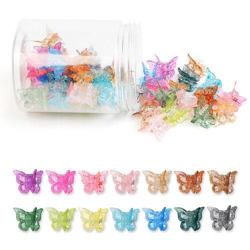 TEBIEKOY Glitter Butterfly Hair Clips for Women Girls, 50Pcs Small Hair Clips Cute Butterfly Clips for Hair Sparkly Colorful Mini Hair Claw Clips for Thin Fine Hair Strong Grip Y2K Hair Accessories