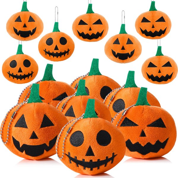 12 Pieces Halloween Pumpkin Plush Toys 3.2 Inch Stuffed Pumpkin Plush Doll Soft Plush Halloween Ornaments with Horror Expression for Halloween Party Favors Carnival Game Prizes